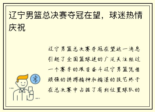 辽宁男篮总决赛夺冠在望，球迷热情庆祝